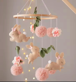 MarMar Blush Bunny Baby Crib Mobile with Wooden Stand