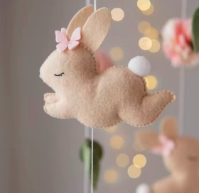 MarMar Blush Bunny Baby Crib Mobile with Wooden Stand