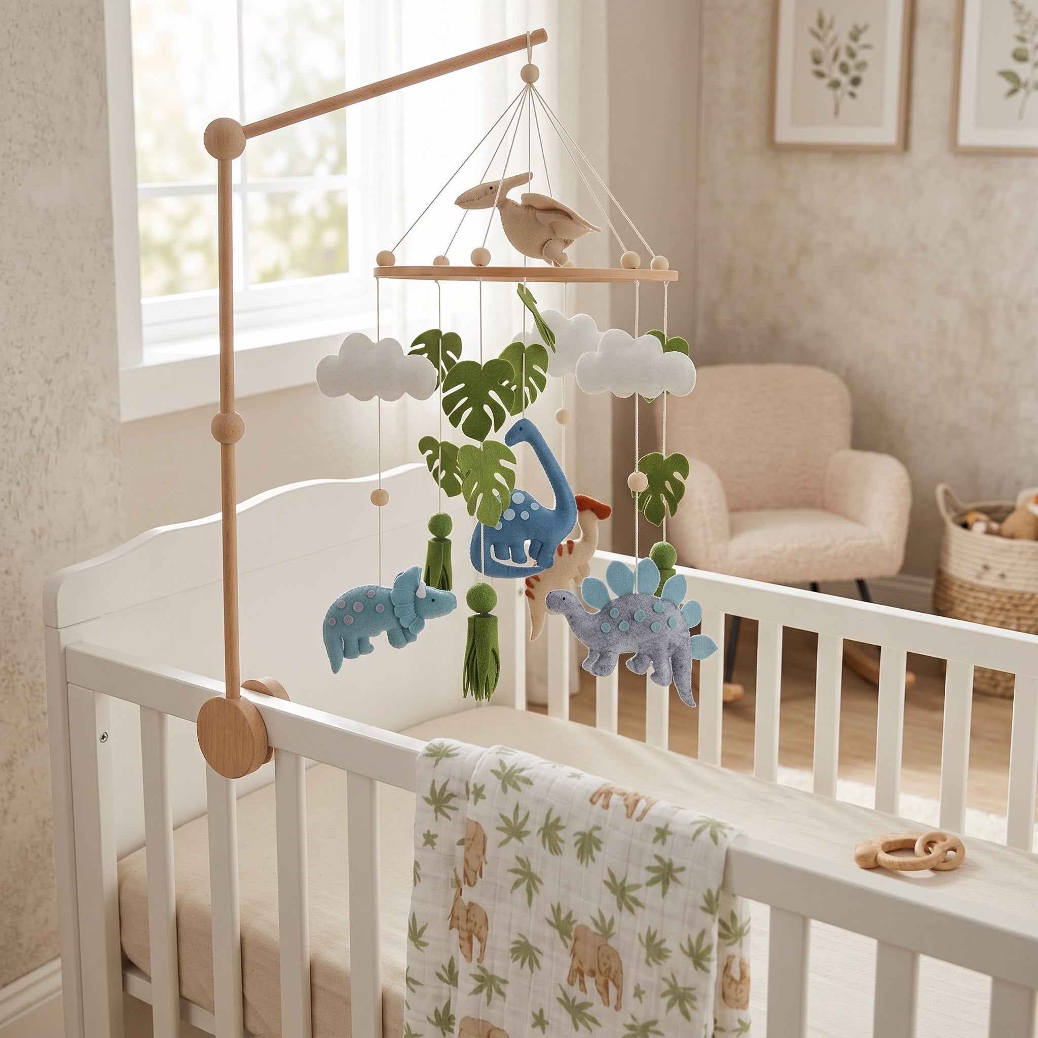 MarMar Dino Adventure Baby Crib Mobile with Wooden Stand