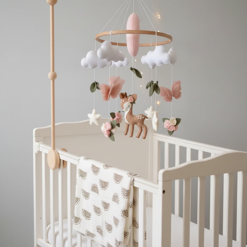 MarMar Blossom Fawn Baby Crib Mobile with wooden stand