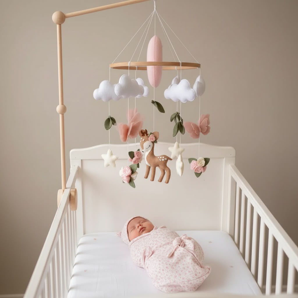 MarMar Blossom Fawn Baby Crib Mobile with wooden stand
