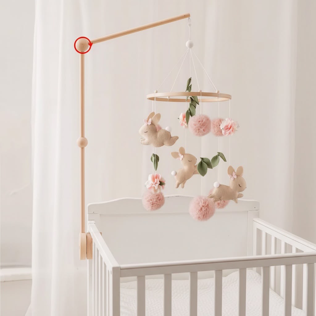 MarMar Blush Bunny Baby Crib Mobile with Wooden Stand