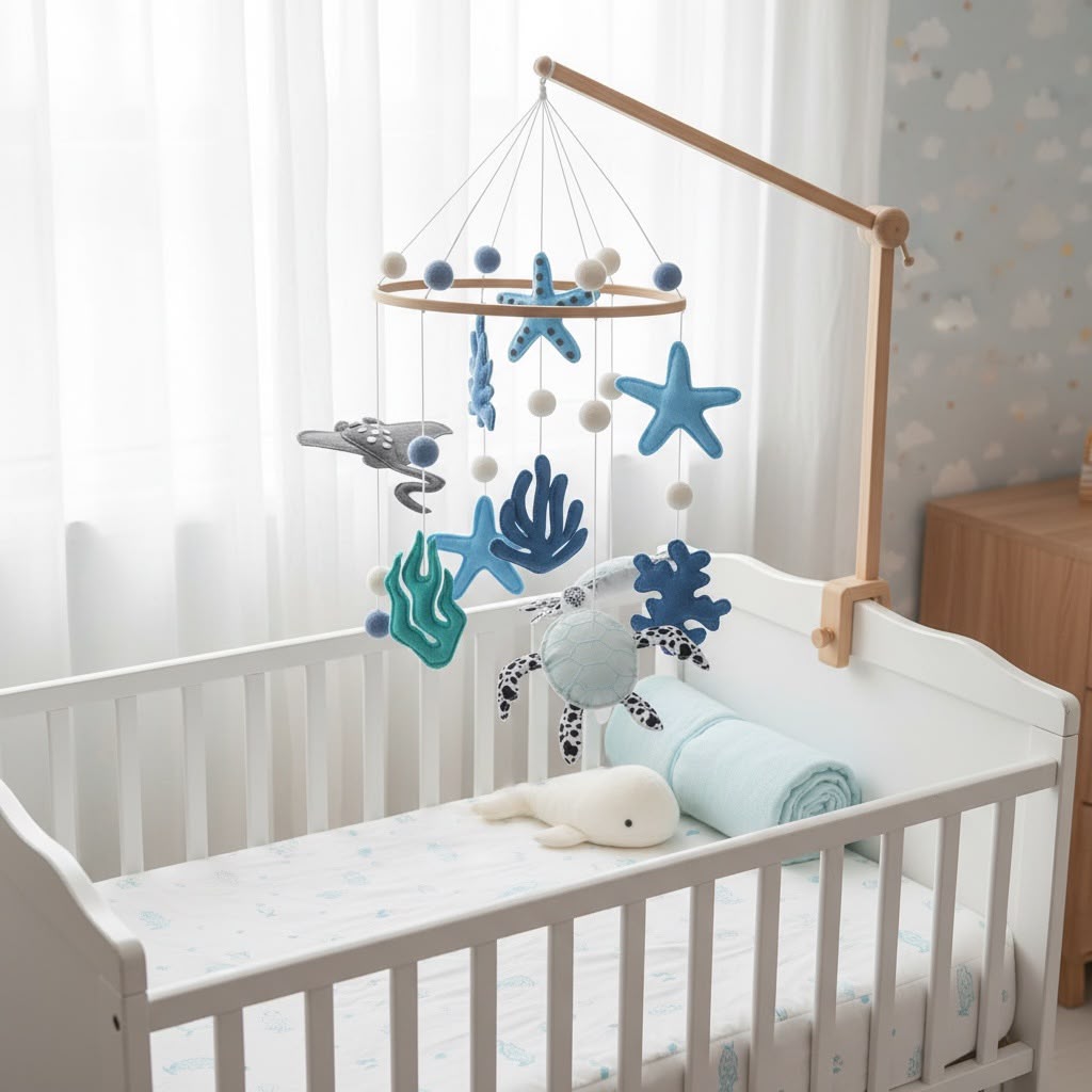 MarMar Ocean Bliss Baby Crib Mobile with Wooden Stand