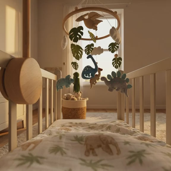MarMar Dino Adventure Baby Crib Mobile with Wooden Stand