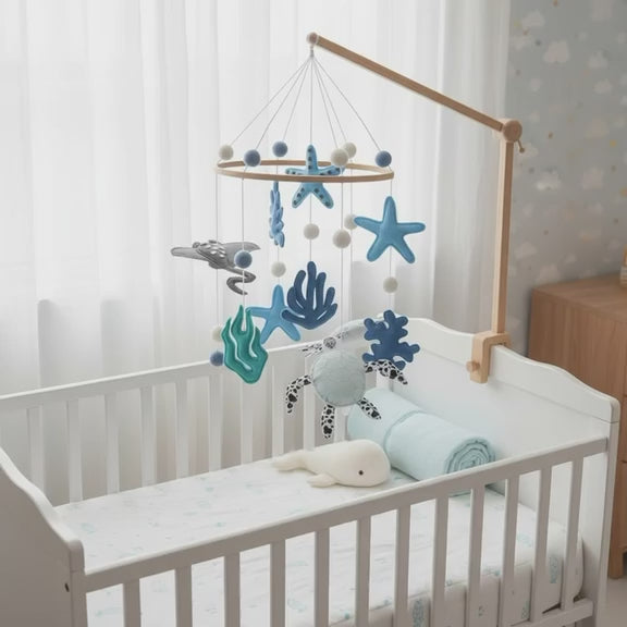 MarMar Ocean Bliss Baby Crib Mobile with Wooden Stand